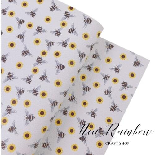 New Rainbow 30x138cm/roll Cartoon Black & Yellow Flying Bees Soft Litchi Faux Leatherette For Making Bows, Bags, DIY Craft