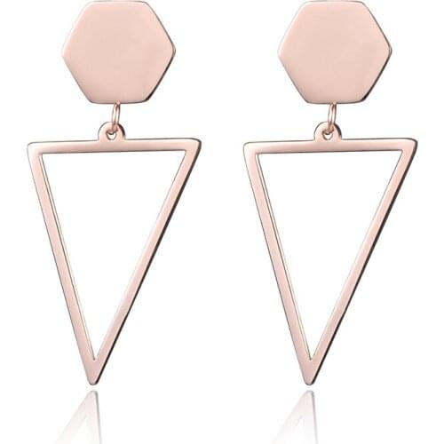 Fashion Drop Earrings Titanium Steel Triangle Geometric Design Trendy White Gold Color Dangle Earrings Jewelry JE17011