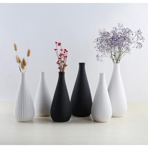 Chinese Style Ceramic Flower Vase Decoration Home White Vases Imitation Black Vase Flower Pot Decoration Simple Style Basket