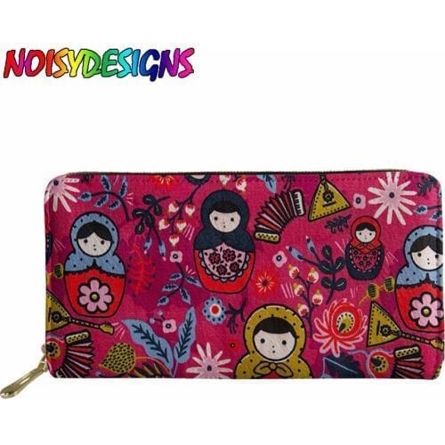 Colorful russian dolls Long PU Leather Purse Women Wallets Female Card Holder for Girls Coin Pocket Zipper mochilas infantil