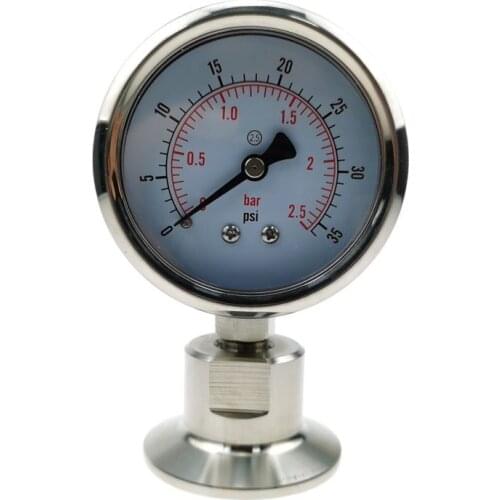 Manometer Bar/psi 1.5 Inch (50.5mm) SS304 Stainless Steel Body SS316 Diaphragm Tri Clamp Diaphragm Pressure Gauge