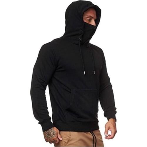 Mens Hoodie Long Sleeve Hoodies With Mask Sweatshirt Casual Solid Color Mask Hoodie Sweatshirt Hooded Tops Clothing Plus Size