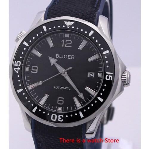 Bliger 40mm Automatic Mechanical Watch Men Luxury Brand Sapphire Luminous Waterproof Rubber Strap Calendar Wristwatch Men