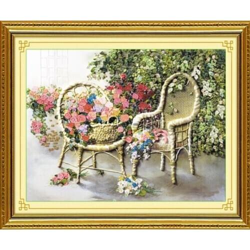70x55cm Summer romantic rose Ribbon embroidery kit stain painting set handcraft kit DIY handmade needlework art home decor