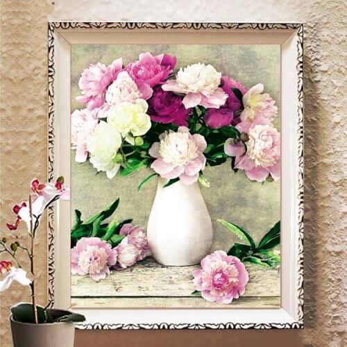 14/16/18/27/28 Needlework,DIY Cross stitch,Set For 5D Embroidery kit,Classic Vase Red Peony flower Printed Pattern Cross 6th