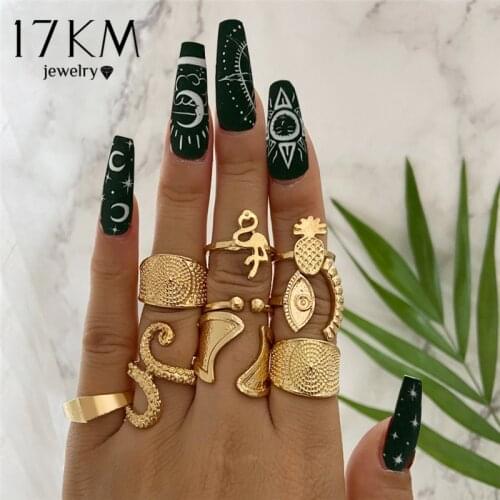 17KM Bohemian Gold Animal Wide Rings Set For Women Men Fashion Pineapple Eyes Knuckle Rings Open Finger Ring Jewelry Gifts