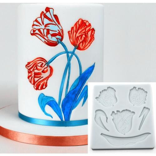 New Tulip Shape Cake Mould Flower Leaf Cake Decorating Tool Chocolate Silicone Fondant Mold Gumpaste Mould Cake Baking Mold
