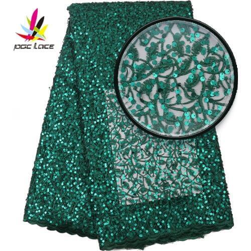 Latest African Sequin Lace Fabric Emerald Green Color Embroidery Elegant French African Nigerian Latest Design 2020 New Style