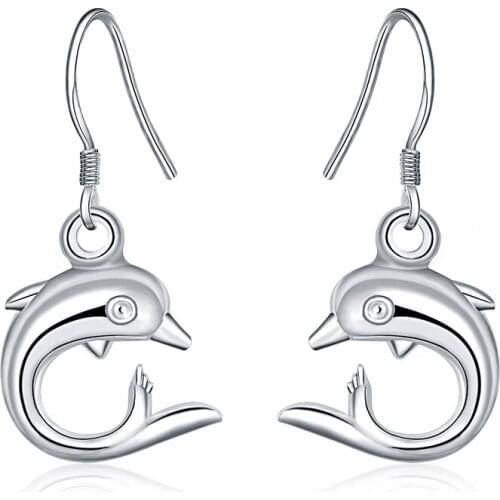 Genuine Jewelry Cute Dolphin Love Animal Drop Earrings for Women Jewelry Silver Plated Women Girls Bijoux Brincos Dangles