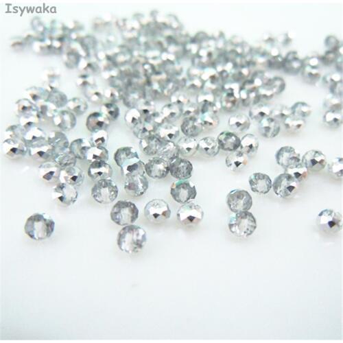 Isywaka Half Silver Color 1800pcs 2mm Rondelle Austria faceted Crystal Glass Beads Loose Spacer Round Beads for Jewelry Making