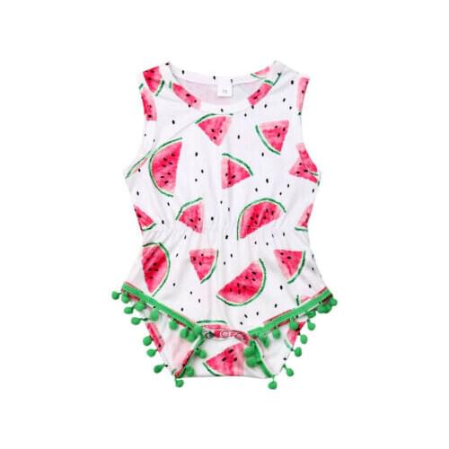 Newborn Infant Baby Girl Watermelon Print Sleeveless Casual Cotton Ruffle Bodysuit Jumpsuit Playsuit Summer Outfits