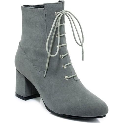 Big Size 9 10 17 boots women shoes ankle boots for women ladies boots Solid color round head side zipper high heel