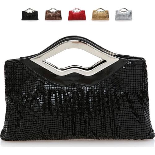 SEKUSA Big handbags sequined lip design metal evening bags for phone key chain pocket money case bag shoulder clutch