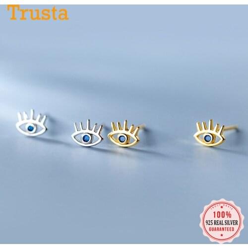 TrustDavis Real 925 Sterling Silver Fashion Sweet Mini Eye CZ Charm Stud Earrings For Women Wedding Party Fine Jewelry DB1303