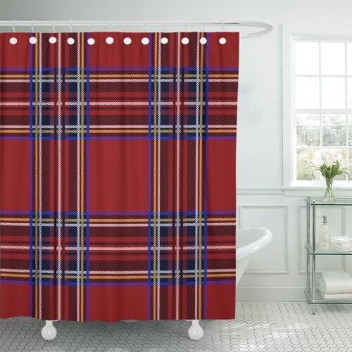 Green Abstract Tartan Pattern Plaid Christmas Scottish Flat Style Design Red Argyle Shower Curtains Waterproof Polyester Fabric