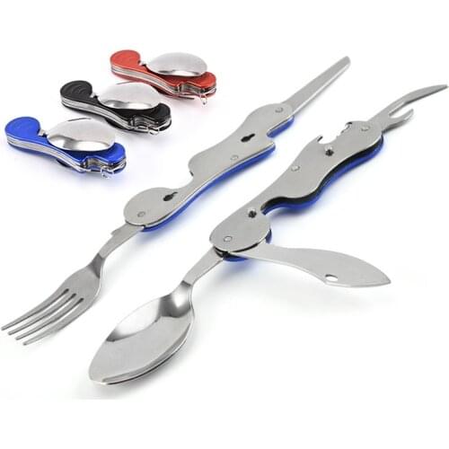 Camp Spoon Fold Spork Detachable Multi Tool Portable Picnic Fork Flatware Tableware Knife Keychain Cutlery Bottle Opener Outdoor
