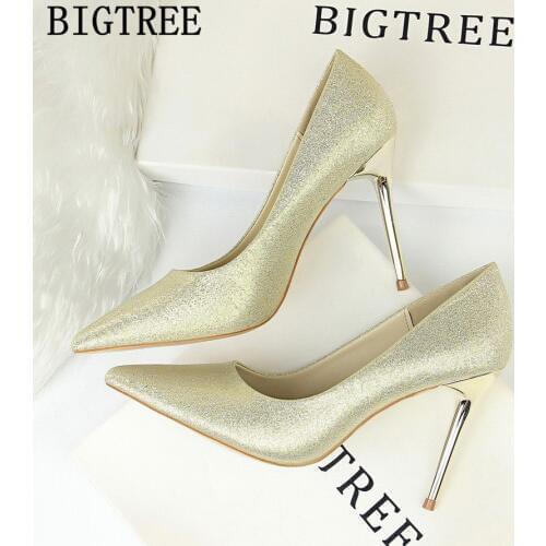 Extreme High Heels Dress Shoes Women Heels Bigtree Shoes Tacones Women Pumps Wedding Shoes Bride Gold Heels Chaussures Femme