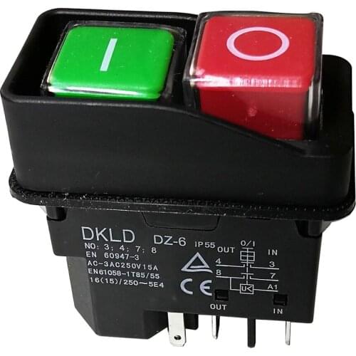 Waterproof Electromagnetic Push Button Switches Start Stop Pushbutton Switch for Grinding Machine 15A DKLD DZ-6H 5 Pins IP55