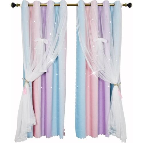 Curtains for Girls Bedroom Kids Curtain Baby Nursery Hollow-Out Star Window Curtain Room Darkening Grommet 2 Layers