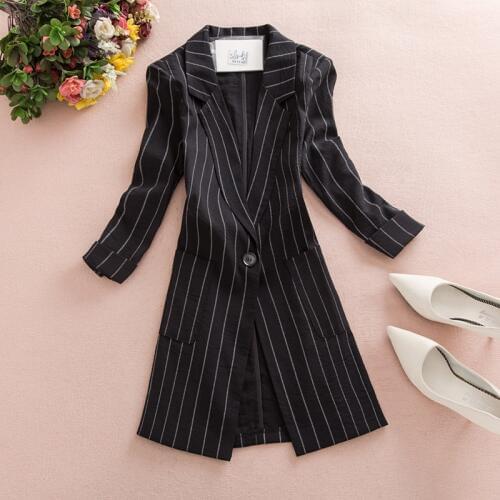 Striped Suit Jacket 2020 New Autumn New Hong Kong Flavor Casual Wild Seven-point Sleeve Small Suit Blazer Plus Size M-3xl