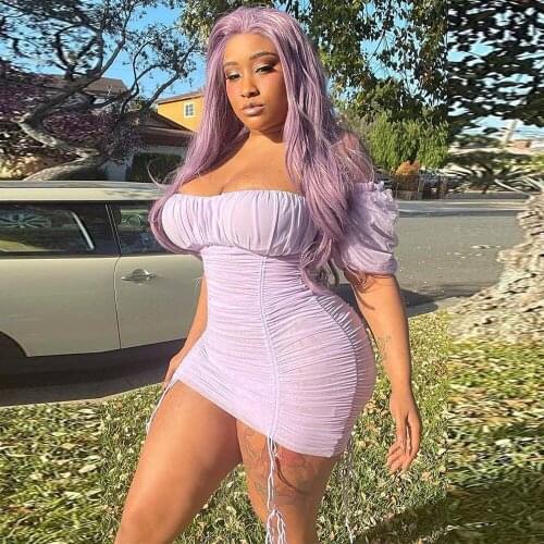 XL-5XL Plus Size Ruched Drawstring Wrap Mini Dress Women Slash Neck Short Sleeve Skinny Dress Summer Y2K Off Shoulder Vestido