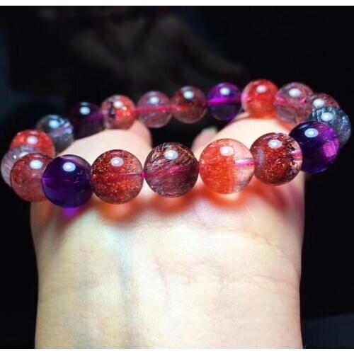 100% Natural Lepidocrocite Quartz Women Reiki Stretch Super 7 Seven Melody Stone Round Beads Bracelets 10mm Certificate AAAAAA