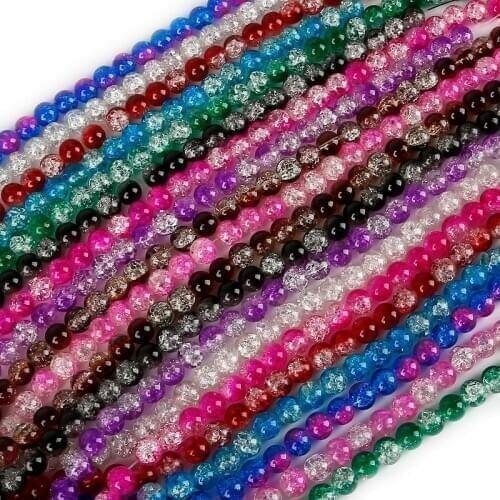 40cm Wide 4/6/8/10mm Two-Tone Mixed Round Glass Crackle Quartz Crystal Beads Loose Spacer Beads for DIY Craft Bracelet Necklace