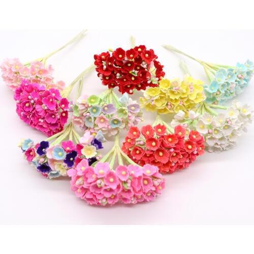 8 pieces / 40 heads 1 cm mini paper flowers roses bouquet artificial flower cheap wedding decoration for scrapbooking DIY flores