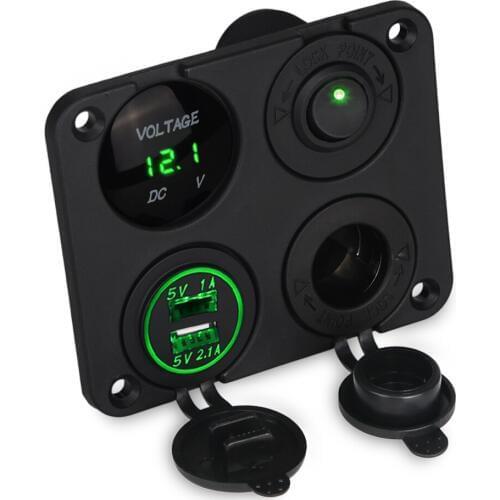 Car Switch Panel USB Dual Socket Led Voltmeter 12V Power Outlet On-Off Yacht SUV Boat 12v Switch Panel Circuit Breaker Led