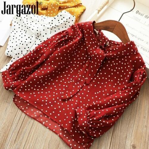 Girls Blouse Shirt Chiffon Dot Long Sleeve Spring Fall Shirts for Toddler Girls Tops Outfits Children Clothing 3-7years