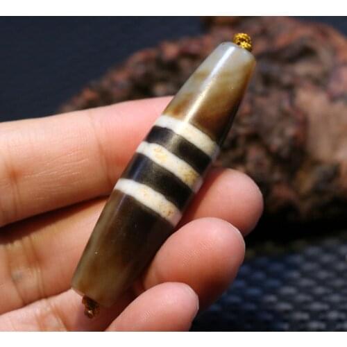 Big Treasure Energy Tibetan Top Old Agate 3 Line Healer Medicine dZi Bead Amulet Pendant 60MM Timestown UPD2126A1