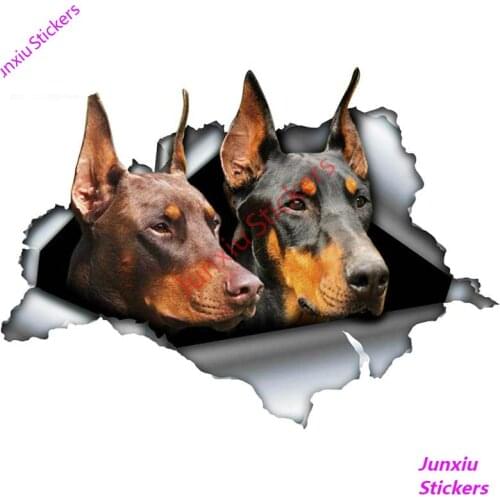 Black and Red Doberman Car Sticker Torn Metal Decal Reflective Stickers Waterproof Car Styling Dog Decal Decoration KK13*10cm