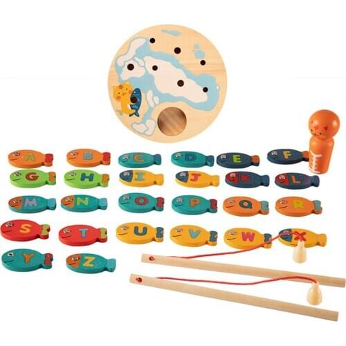 Wooden Magnetic Letter Fish Blocks Cat Fishing Board Game Toddler Puzzle Mntessori Kids Educational Toys for Children Gift