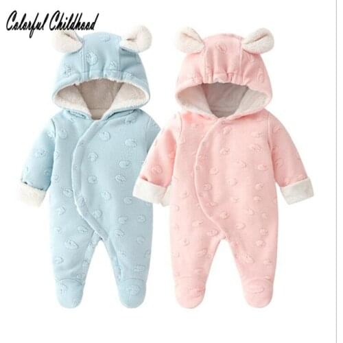 0-12m baby cotton romper rabbit ear flower design warm thick jumpsuitnewborn winter X-mas&party Strampler/barboteuse/vauvanpuvu