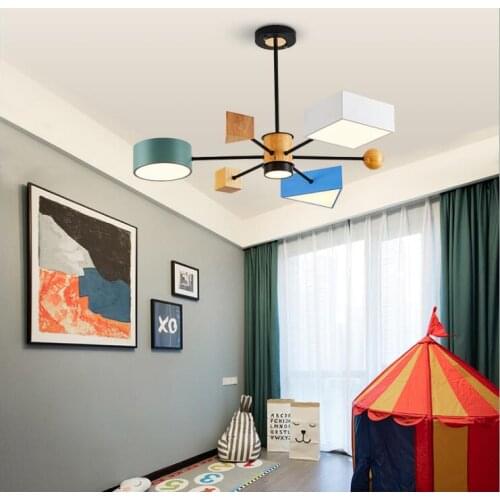Nordic Creative Personality Bedroom Lamp Childrens Cartoon Building Blocks Macaron Chandelier Boy and Girl Warm Room Lighting