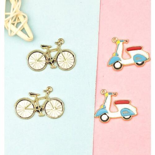 Bicycle Motorcycle Enamel Charms Gold Tone Oil Drop Pendant DIY Bracelet Womens Necklaces Jewelry DIY Making 10pcs