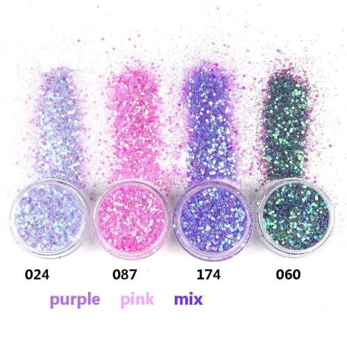 Purple Mixed Color Nail Polish Glitter Powder Powder Hexagonal Aurora Nail Piece Sequin for Manicure Nail Design Decoration 10ml
