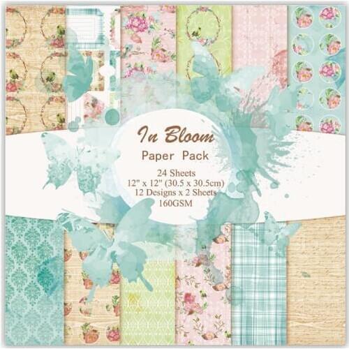 DIY Scrapbooking Kit 12" 24 Sheet Spring Bloom Flowers Butterfly Papers Pack Pattern Decorative Paper Printed Background Paper