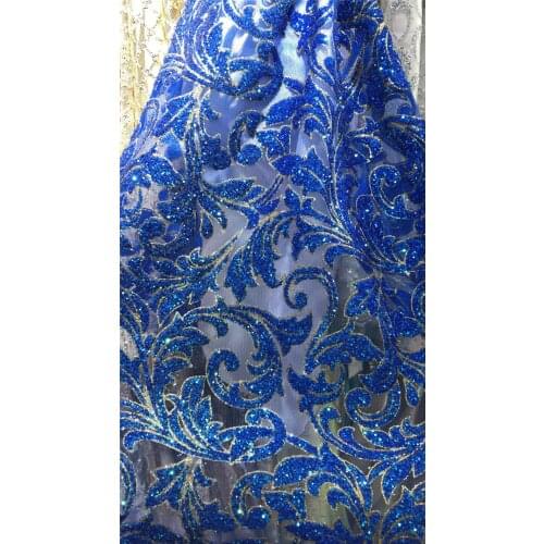 Royal Blue Guipure Lace Fabric with Glitter Sequins High Quality Swiss Voile Laces Switzerland Dry African Lace Fabric