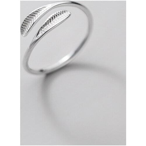Real 925 Sterling Silver Simple Leaves Open RIng Cute Leaf Adjustable Rings Fine Jewelry for Women J0057