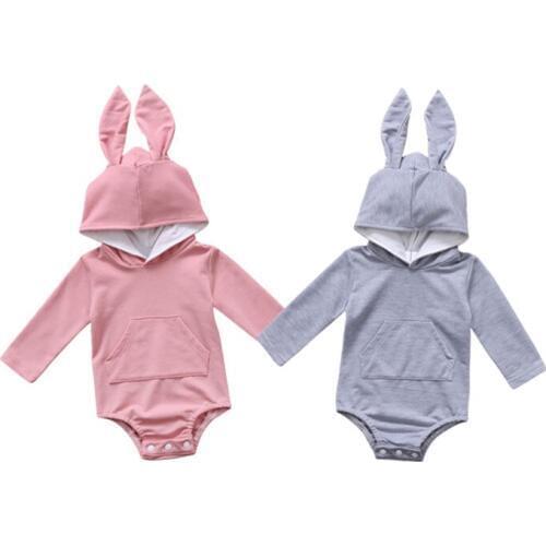 Citgeett Infant Baby Girl Boys Hooded Rabbit Ear Playsuit Anime Bodysuit Outfits Jumpsuit Warm 0-24M
