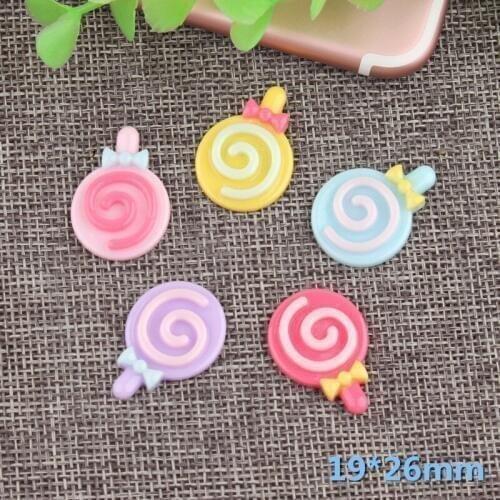 19*26MM Colorful Ribbon Knot Bow Decorated Lollipop Candy Shape Resin Cabohons Ornament Accessories Embellishments Scrapbooking
