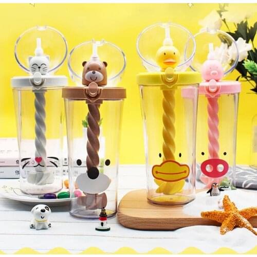 Cartoon Milkshake Mixing Cup Creative Water Bottle Portable Leakproof Children Kettle with Straw