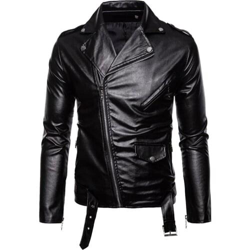 New Autumn Mens Leather Jacket Button Zipper Motorcycle Leather Jacket Men Slim Fit Black Punk Jacket Male Faux Leather Coat