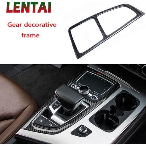LENTAI Auto Car Styling Carbon Fiber Interior Gear Shift Decoration Panel Frame Cover Sticker For Audi Q7 2016 2017 Accessories