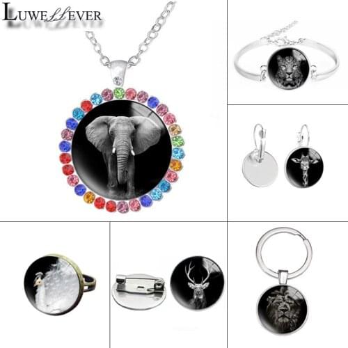New 591 Cool Animal Glass Necklace Bracelet 30mm 25mm Double Sided Round Glass Cabochon Jewelry For Unisex Charm Pendant