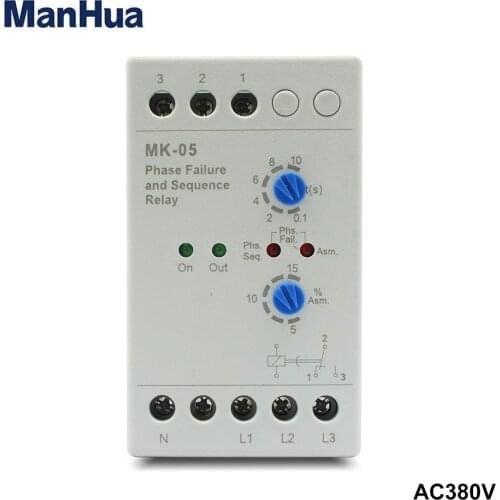 ManHua Protect Motor From Phase Failure Phase Sequence reserve voltage unbalance 3 phase 380V MK-05 Phase Failure device