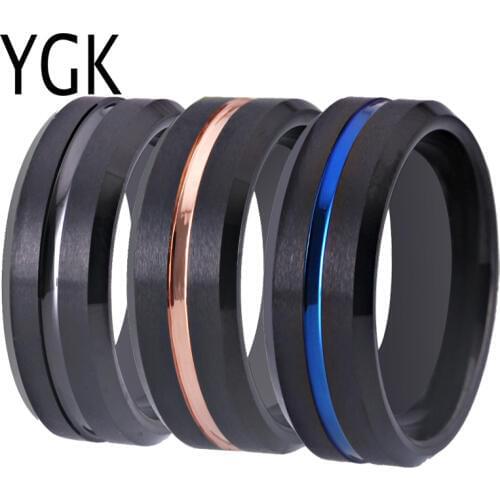 Mens Tungsten Carbide Wedding Engagement Ring for Woman Girls Anniversary Gift Ring Matte Black Black Rose Blue Thin Line Ring