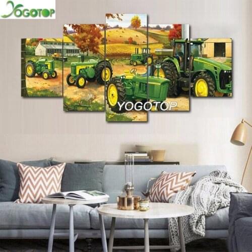 Diy Diamond Painting puzzle 5D Full Square/Round Drill Mosaic Diamant Embroidery Home Decor Green Tractor Farm 5 Pieces ML1173