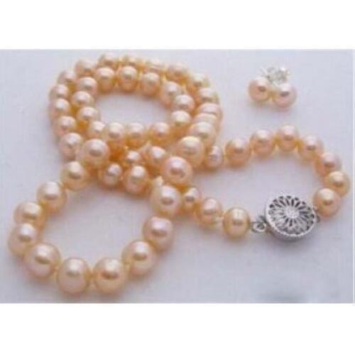 Real Pink Pearl Silver Clasp Necklace Earrings & Gift